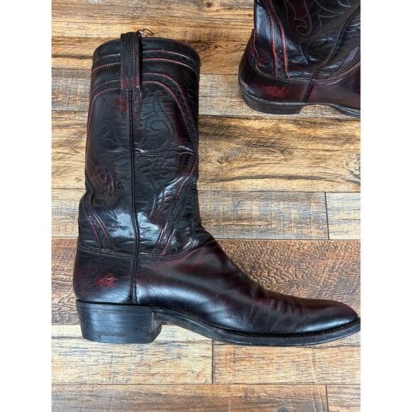 Lucchese Black Cherry Red Leather Cowboy Boots Men\'s 10.5C Western Country